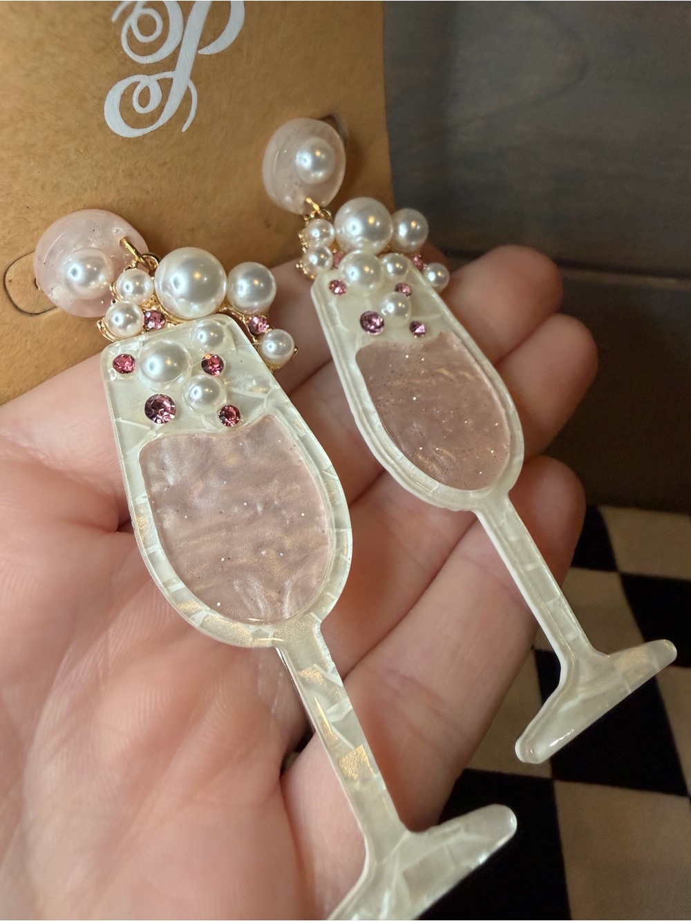 3/$20 Plunder Champagne Glass Earrings - Picture 2 of 5